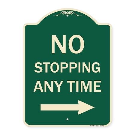 Signmission No Stopping Anytime W/ Arrow Right Heavy-Gauge Aluminum Architectural Sign, 24" x 18", G-1824-23583 A-DES-G-1824-23583